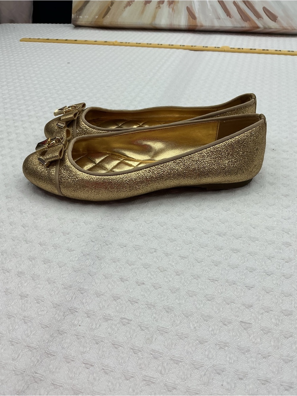 Michael Kors Gold Metallic Quilted Ballet Flats with Bow